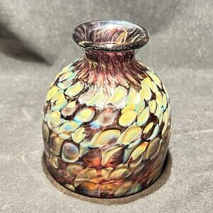 Hand Blown Cranberry and Multi-Colored Vase 4.5 in.